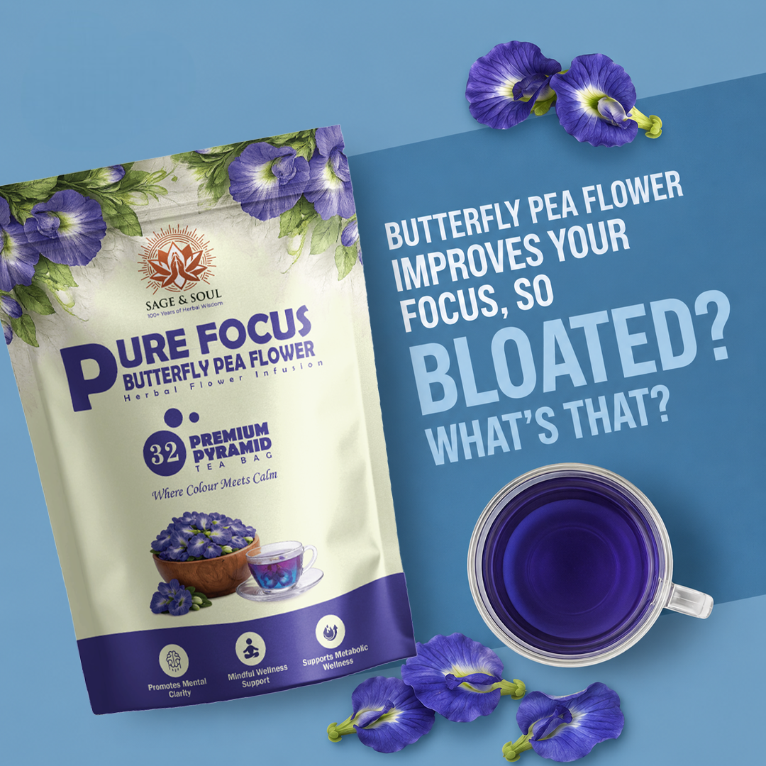 Pure Focus Butterfly Pea | Herbal Flower Infusion | 32 Premium Pyramid Tea Bag