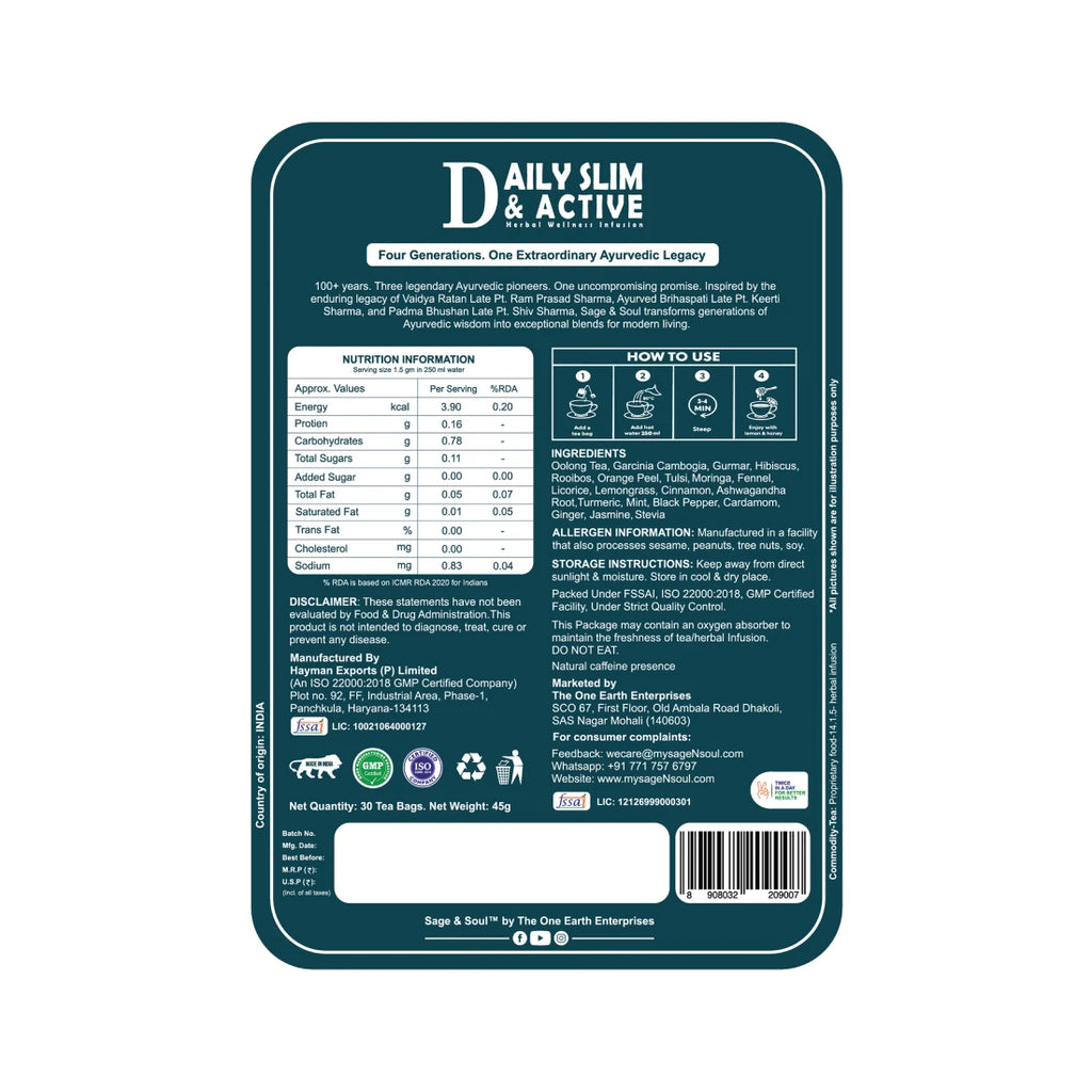 Daily Slim & Active | Herbal Wellness Infusion | 30 Premium Pyramid Tea Bags