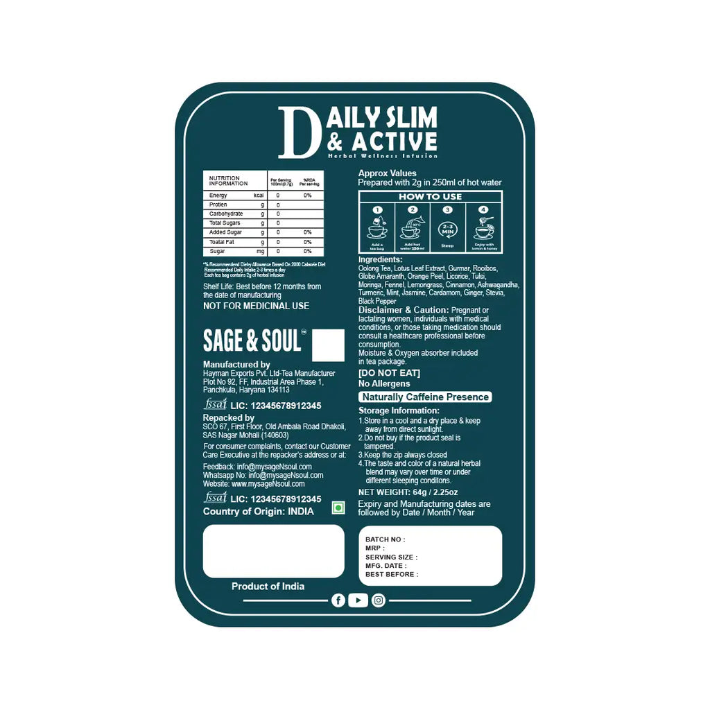 Back label of a product from Sage & Soul with text and icons on a white background