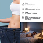 Tea packaging with weight loss before-and-after images and tea steeping instructions.