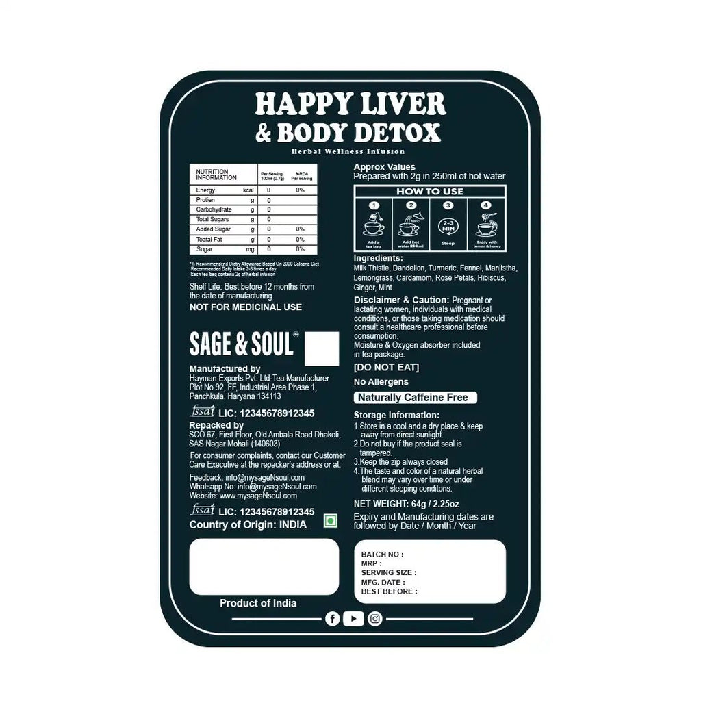 Happy Liver & Body Detox | Herbal Wellness Infusion | 30 Premium Pyramid Tea Bags - Sage & Soul