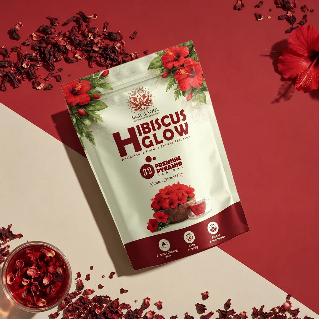 Hibiscus Glow | Antioxidant Herbal Flower Infusion | 32 Premium Pyramid Tea Bags - Sage & Soul