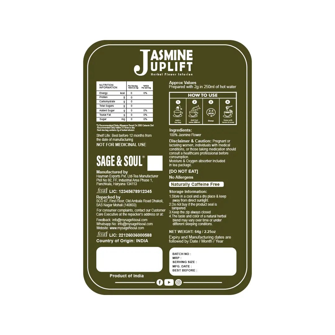 Jasmine Uplift | Floral Mood Support Flower Infusion | 32 Premium Pyramid Tea Bags - Sage & Soul
