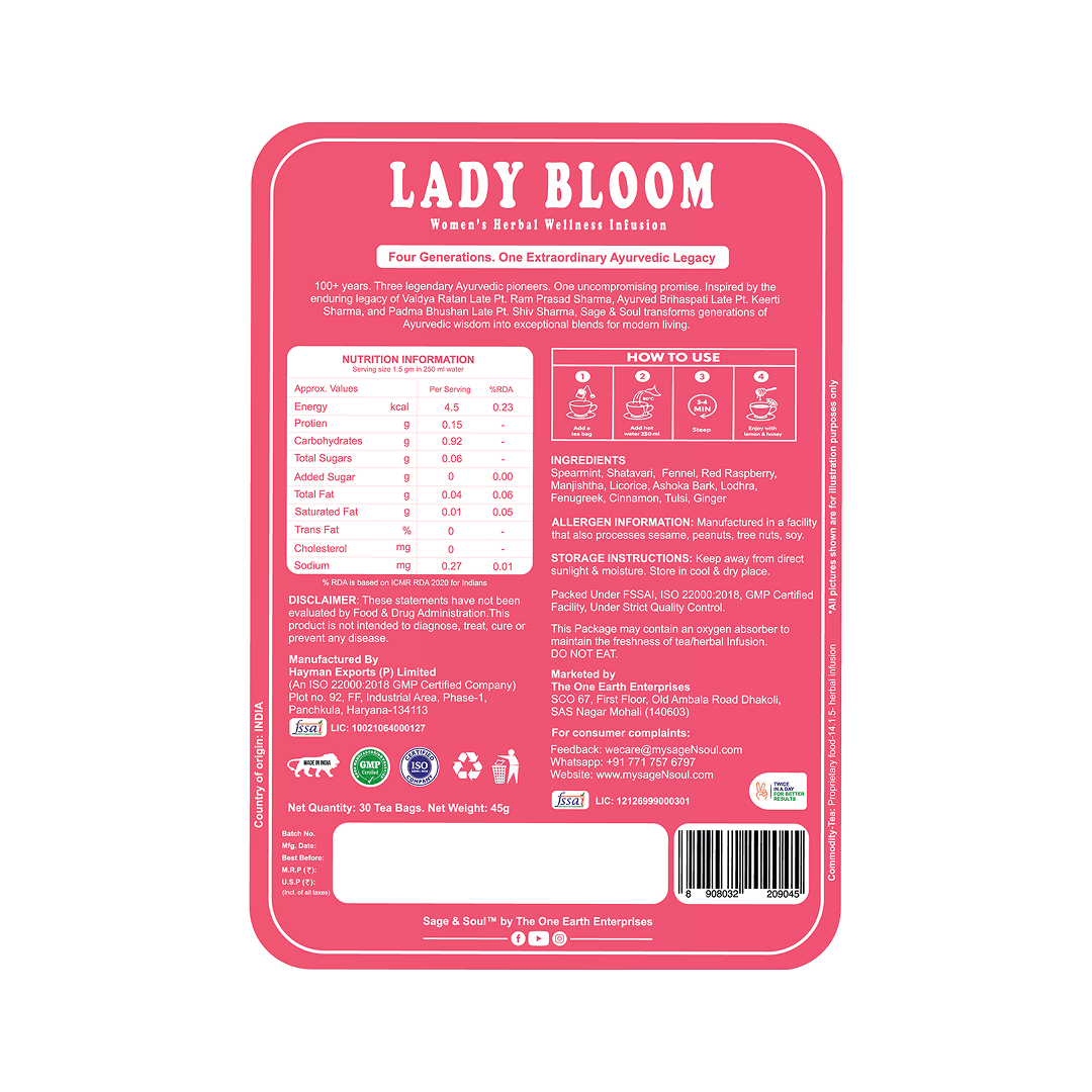 Lady Bloom | Women’s Herbal Wellness Infusion | 30 Premium Pyramid Tea Bags - Sage & Soul