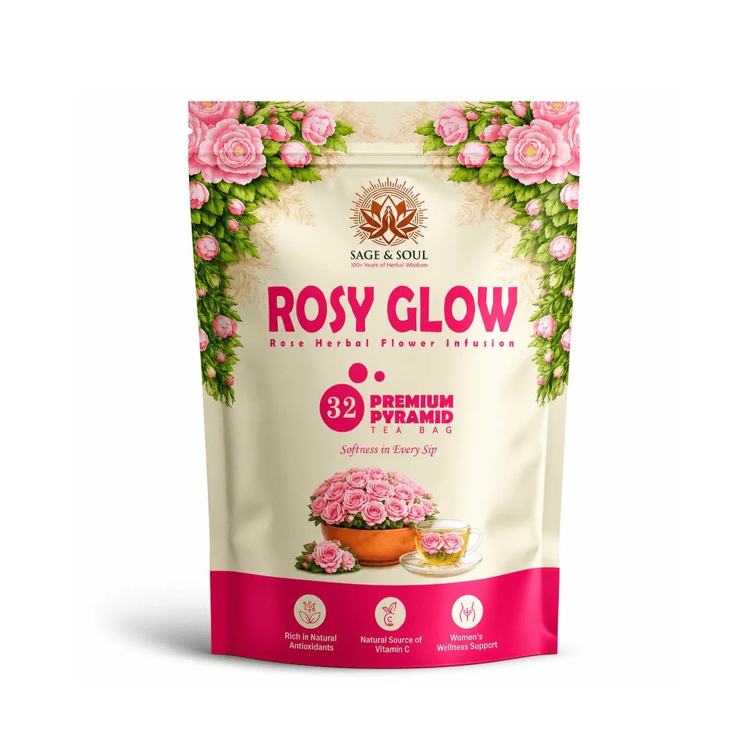 Rosy Glow | Rose Flower Wellness Infusion | 30 Premium Pyramid Tea Bags - Sage & Soul