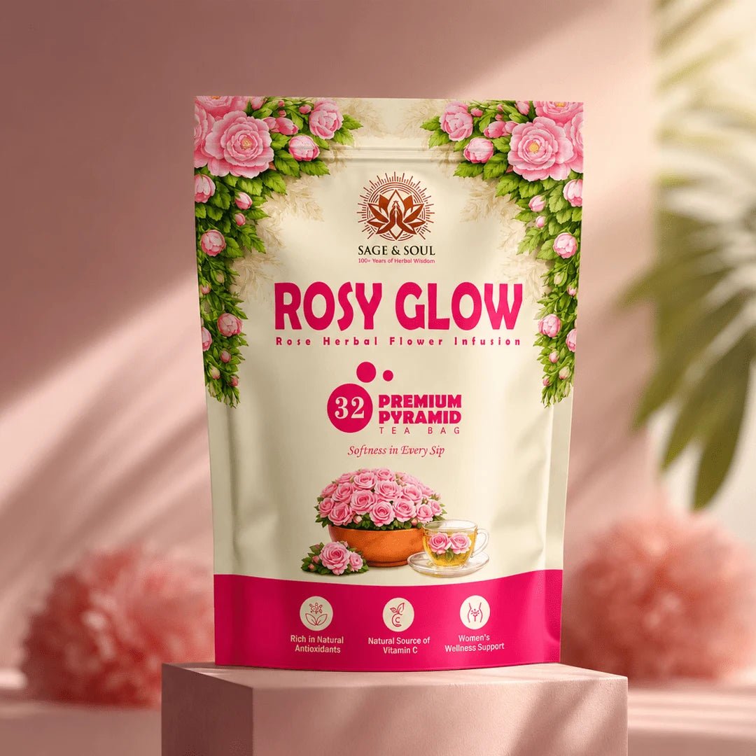 Rosy Glow | Rose Flower Wellness Infusion | 30 Premium Pyramid Tea Bags - Sage & Soul
