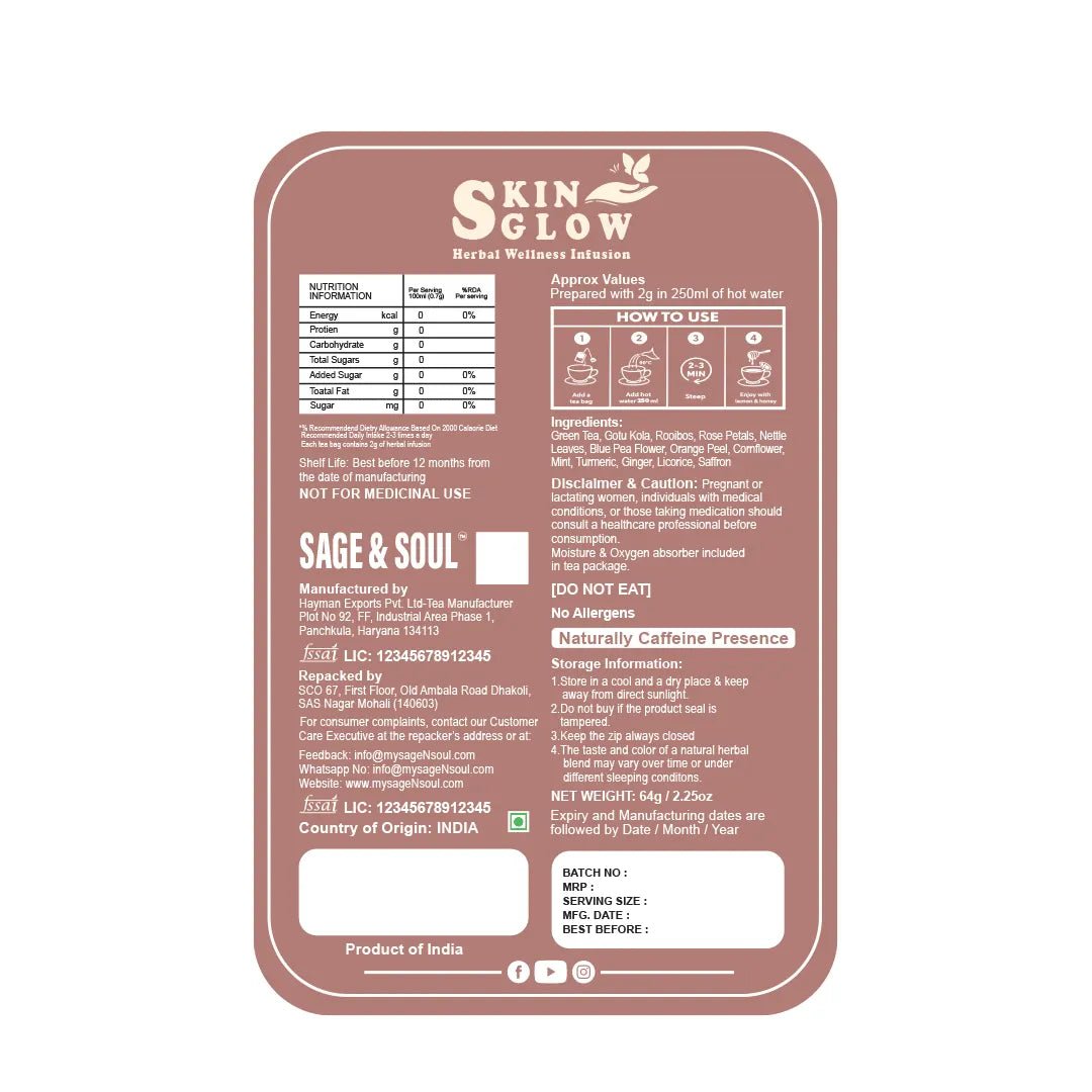 Skin Glow | Herbal Wellness Infusion | 30 Premium Pyramid Tea Bags - Sage & Soul